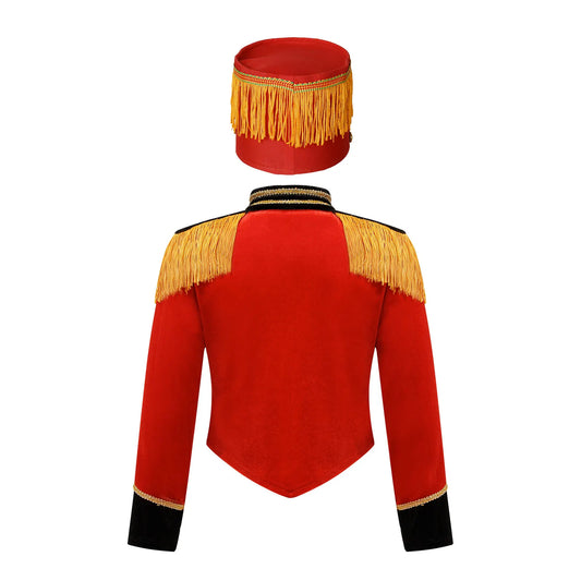 Boys Girls Drum Major Team Uniform Nutcrackers Costume Set Marching Band Tassel Jacket Coat Hat Outfits for Drummer Performance