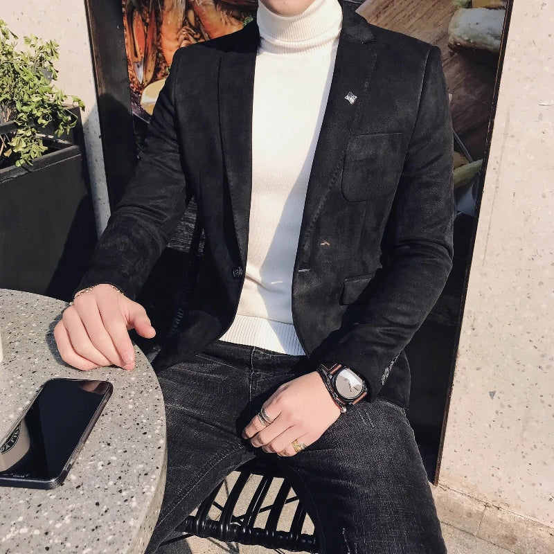 Blazer Hombre Men's Casual Slim Fit Deerskin Velvet Suit Jacket High-quality Korean Luxury Formal Solid Color Suit 6 Colors