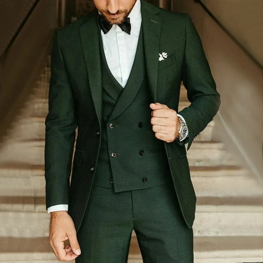 Green Men Suit Groom Tuxedos Party Suit Slim Fit Business Casual Jacket Sets 3 Piece(Blazer+Vest+Pants)Costume Homme