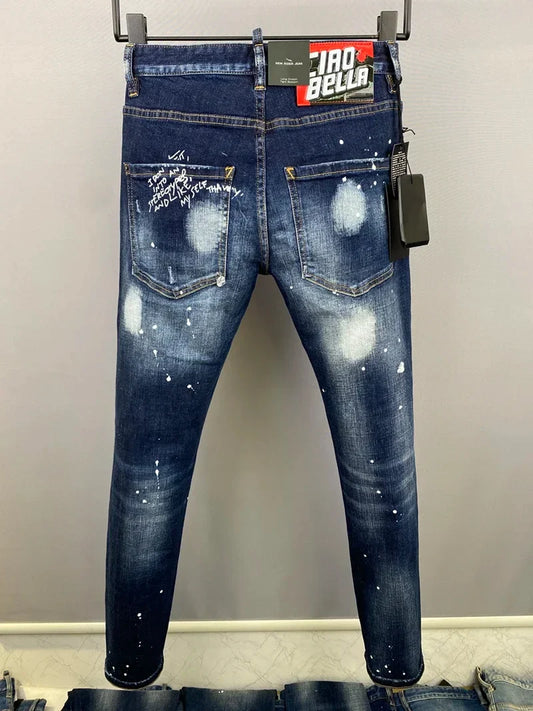 Men Jeans Dsq2 Denim Pants Hole Slim Pencil Trousers Buttons Party Clothes coolguy D2 JEANS for husband blue