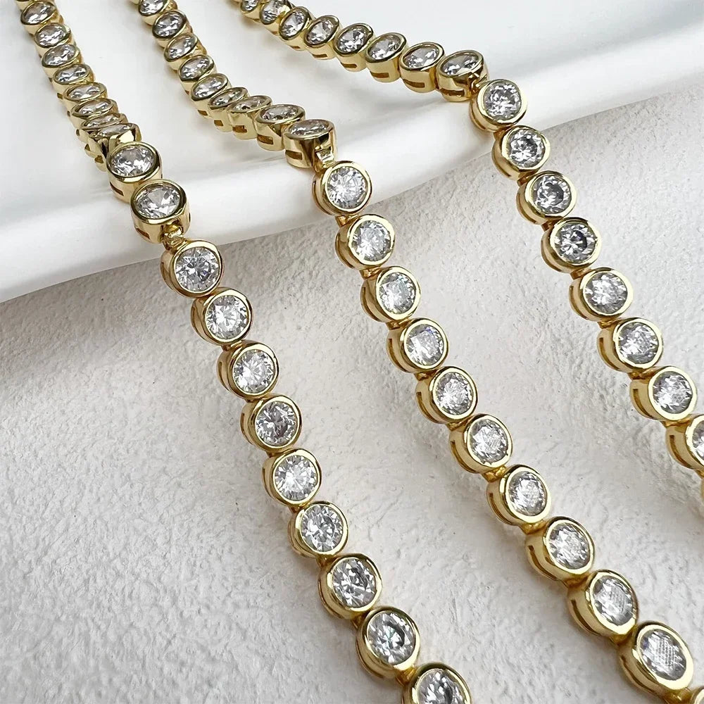 2/3mm Certified Moissanite Tennis Bracelet for Women 925 Sterling Silver Round Bubble Bezel Setting Diamond Bracelets Bangle