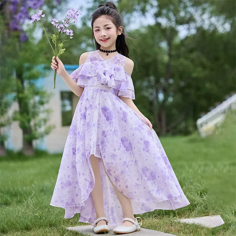 Fashion Chiffon Boho Girls Dresses Bohemian Beach Kids Clothing Vestido Girl Outfit Robe Fille Casual Maxi Children Dress Summer