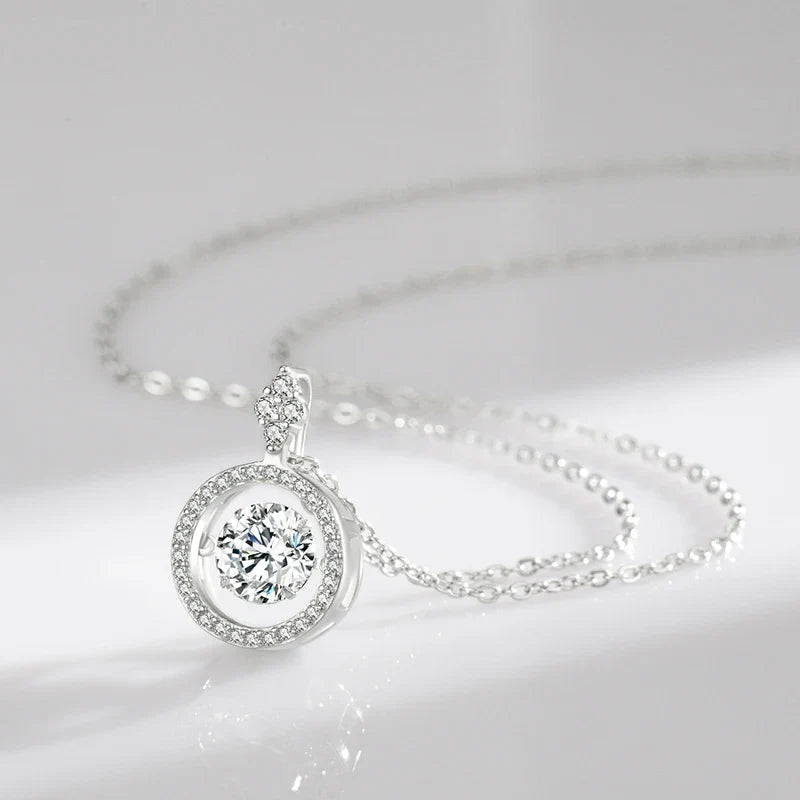 925 Sterling Silver Sparkling Luxury Pendant Necklace Link Chain Movable Zirconia Wedding Engagement Jewelry For Women