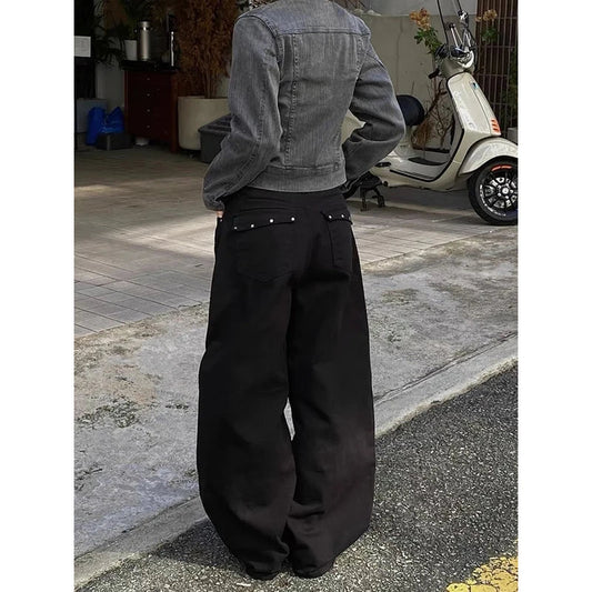 Women Baggy Jeans Dark Academia Cyber Punk Designer Harajuku Denim Pants Goblin Core Grunge Wide Fit American Retro Y2K