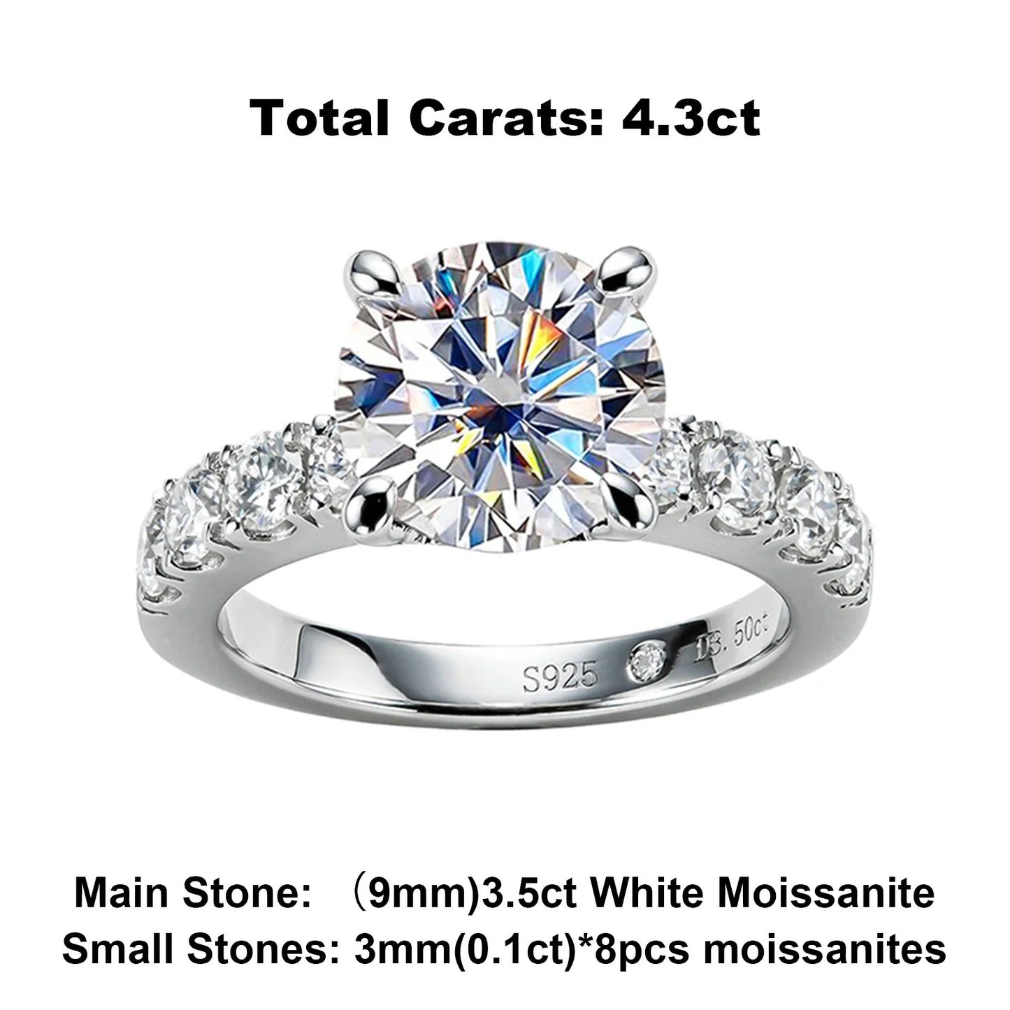 4.3cttw D Color Moissanite Engagement Rings 925 Sterling Silver 18k Gold Plated Lab Created Diamond Wedding Band Rings