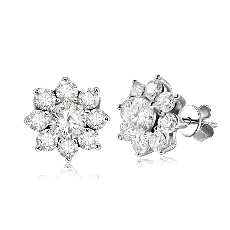 2.88CT Certified Sunflower Full Moissnaite Diamond Stud Earring 925 Sterling Silver Plated 18k White Gold Stud Ear for Women
