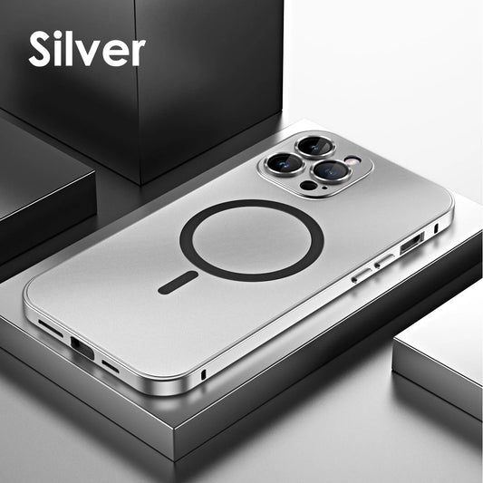Aluminum Metal Frame Magnetic Case For iPhone 13 12 14 15 16 17 Pro Max For Magsafe Wireless Charging Lens Film PC Back Panel
