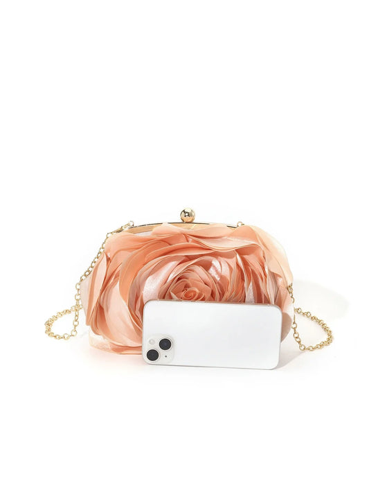 Fashion Pink Flower Petal Banquet Floral Dress Purse Evening Day Clutch Bag Women Luxury Prom Party Wedding Day Bag