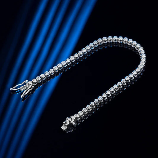 Bracelet Tennis 2mm Moissanite pour Femme Homme Chaîne Hip Hop avec GRA 100% Argent Sterling Plaqué Or Blanc 18k