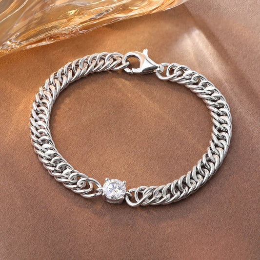 Bracelet chaîne cubaine avec diamants moissanite 1 carat pour femmes en argent sterling 925 plaqué or blanc 18 carats, bijoux fins