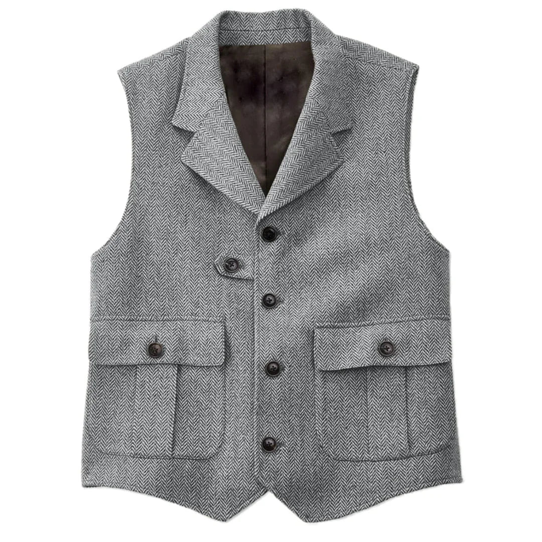 Men Vest Blue Herringbone With Lapel Single Button Waistcoat For Wedding Birthday Banquet Business Casual Work Men Suit Vest