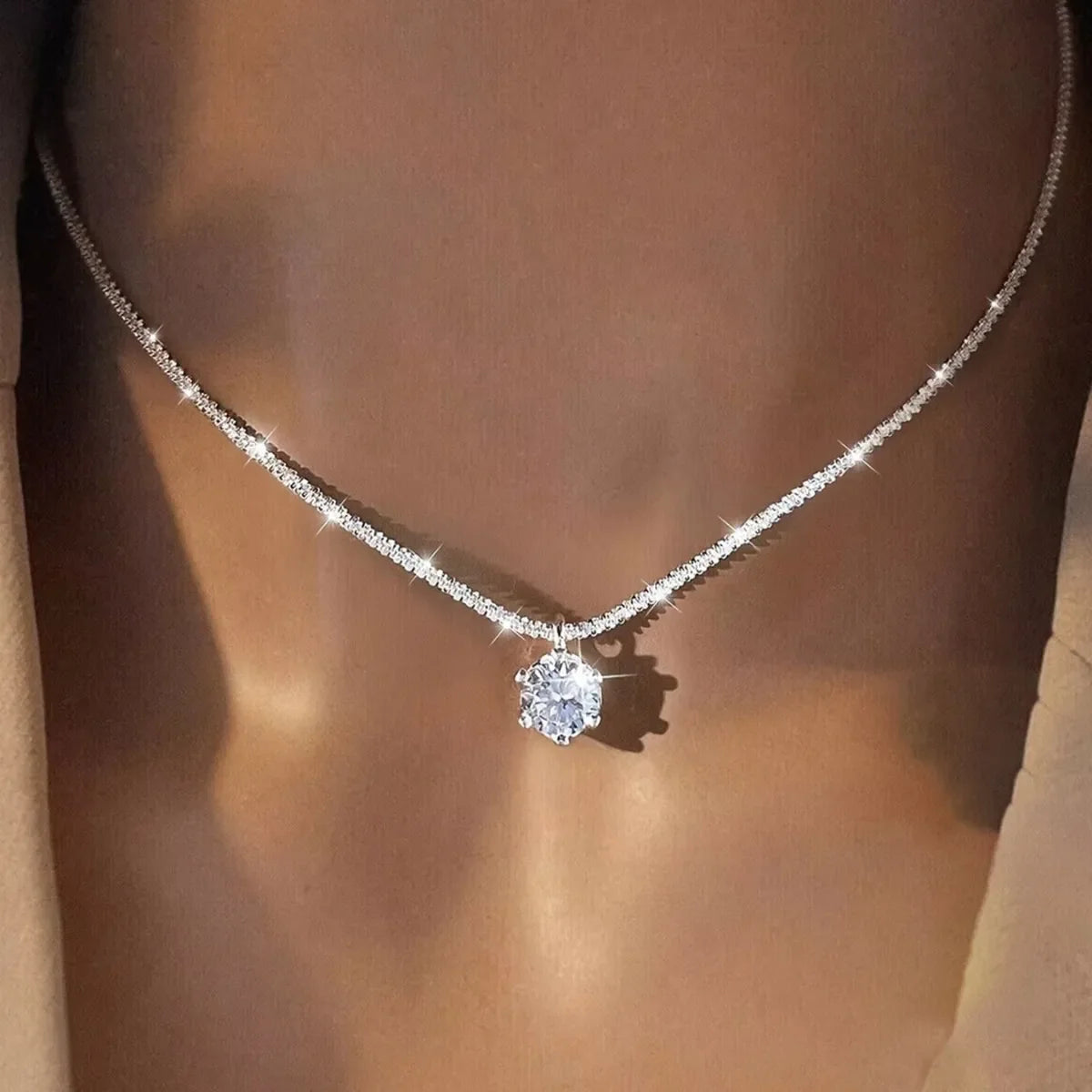 Best Selling S925 Silver Moissanite Necklace Thick Chain Women Birthday Gift 1-2CT Diamond Necklace Exquisite Party Jewelry