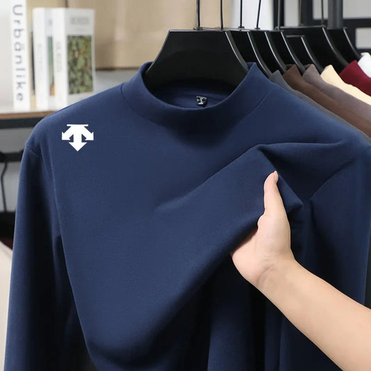 luxury quality man long-sleeved t-shirt mock neck solid color printing warm spring new long sleeves sports fashion mens clothing