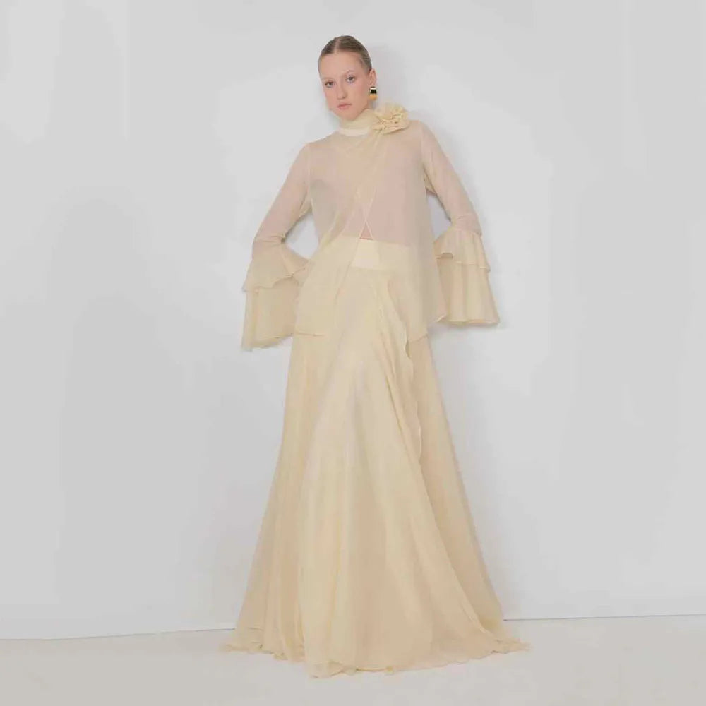 Dubai Evening Dresses Customizd 2 Piece Elegant Party Dress Chiffon Luxury Evening Dresses Long Sleeve Women Night Gown