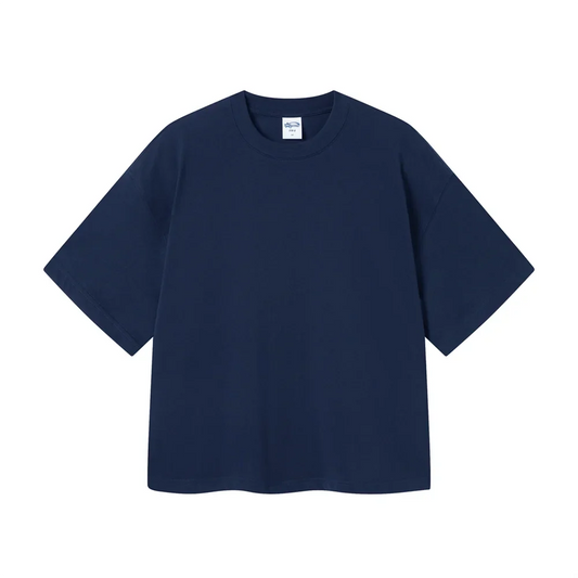 New Men Summer Boxy 275gsm Cotton T-Shirts Retro Unisex Oversized Short Version Basic T Shirt Brand Tees HY1070