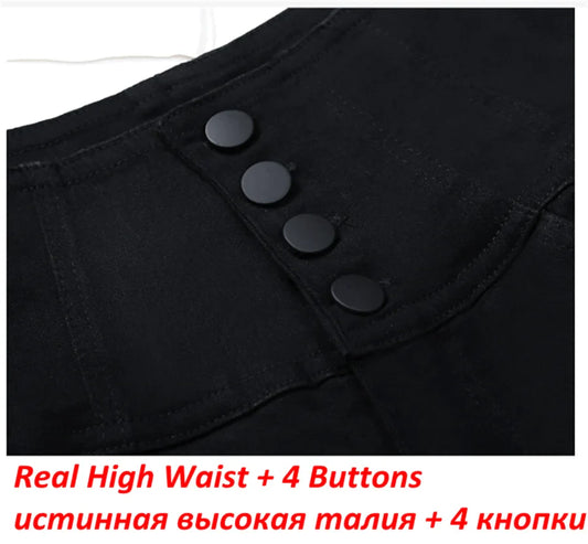 Button Fly Jeans High Waist Front for Women Tummy Control Stretch Denim Black Petite XS - 4XL Dress Pants With Pocket