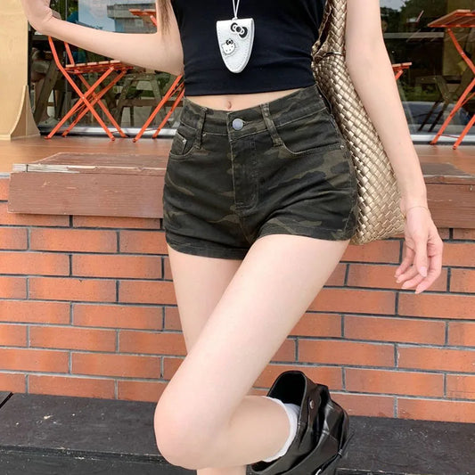 Camouflage Denim Shorts for Women Ultra-Short High-Waisted Slimming Short Jeans Female Y2K Streetwear Sexy Tights Hot Shorts