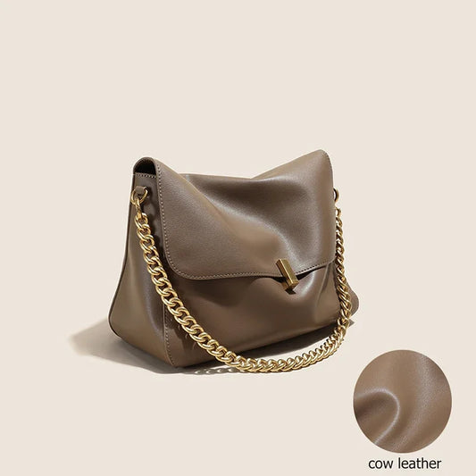 New Genuine Cow Leather Shoulder Chain Bag For Women Large Capacity Crossbody Handbag Messenger Tote Bag Luxury Designer