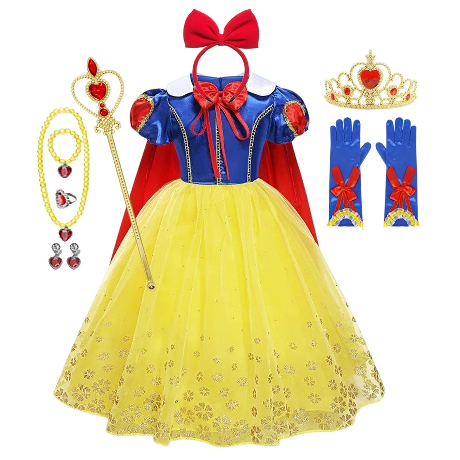 Girls Snow White Princess Dress Mesh Clothes Vestidos Kids Christmas Halloween Carnival Cosplay Costume