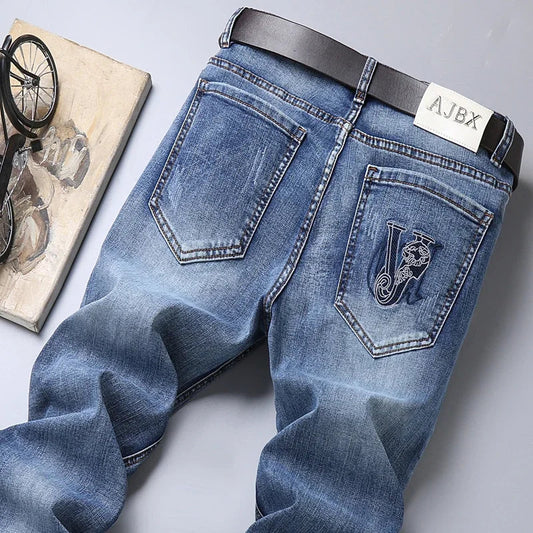 European Luxury Brand High-end Trendy Jeans Men's Slim Fit Fashion Versatile Casual Long Pants Men Denim Y2k Clothes Men