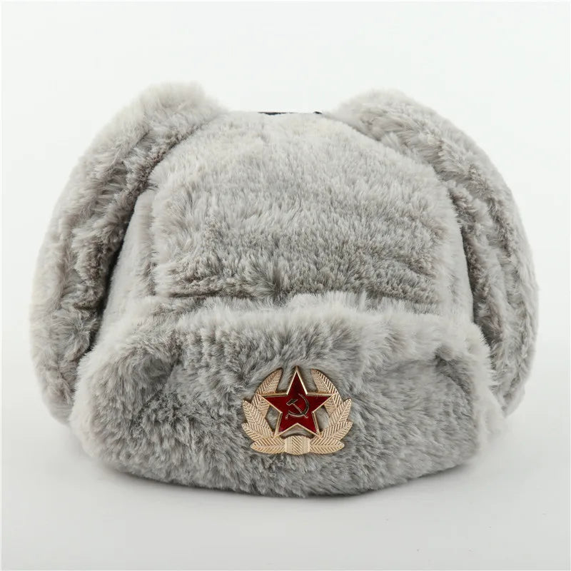 Trooper Hat with Emblem Earflap gorro ruso sovietico winter hat Thick Warm Winter Outdoor Cap for Men Women Hiking Skiing