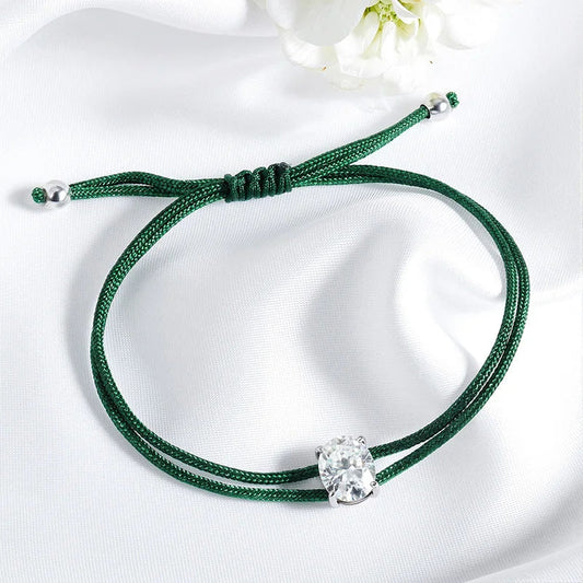 Bracelets Moissanite Ovale 3CT en Cordon Tressé pour Femmes Hommes Réglable Nœud Coulissant Délicate Chaîne en Argent Pur S925 D VVS1