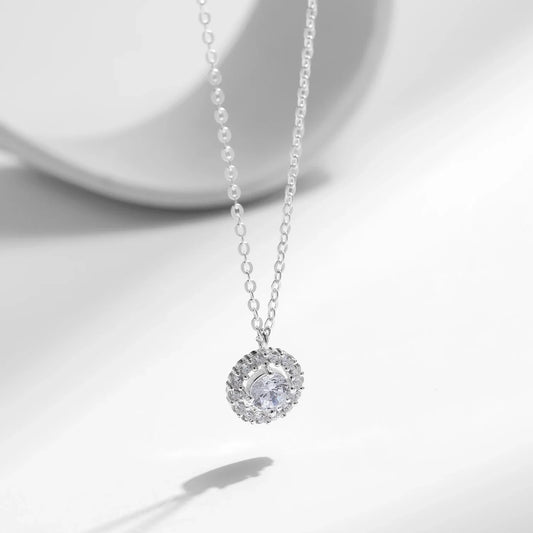 925 Sterling Silver Classic Sparkling Round High Quality Zirconia Wedding Pendant Necklace For Women Anniversary Jewelry