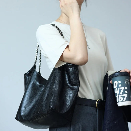 Women Genuine Leather Luxury Chain Single Shoulder Bags Large Capacity Soft Handbag Suitable For Working And Travling