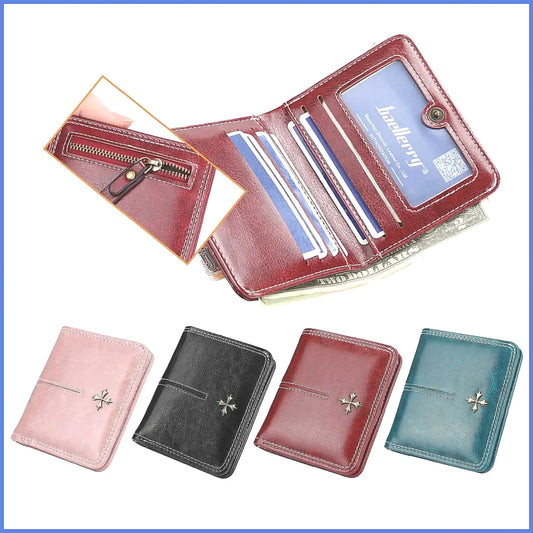 Portefeuille court en PU ciré huilé pour femmes, porte-monnaie multi-cartes avec fermeture éclair, sac tout-en-un