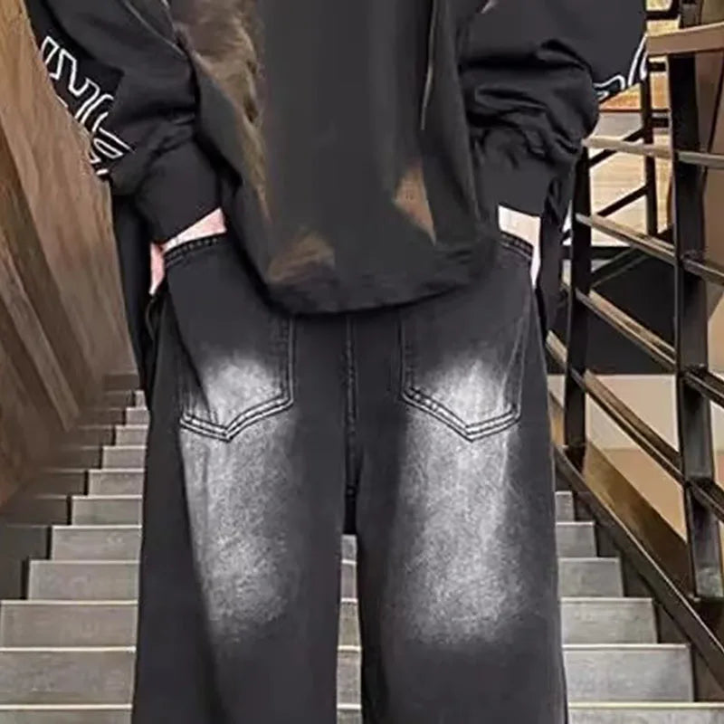 Autumn And Winter Dye Jeans Mens Denim Jeans New Casual Jeans Straight Leg Pants Baggy Pants Hip-Hop Pants