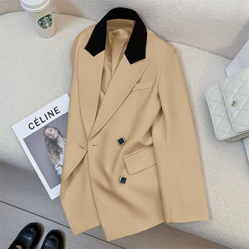 Spring Women's Suit Jacket Fashionable Korean Design Commute Style Long Sleeve Polyester Blend Urban Windbreaker