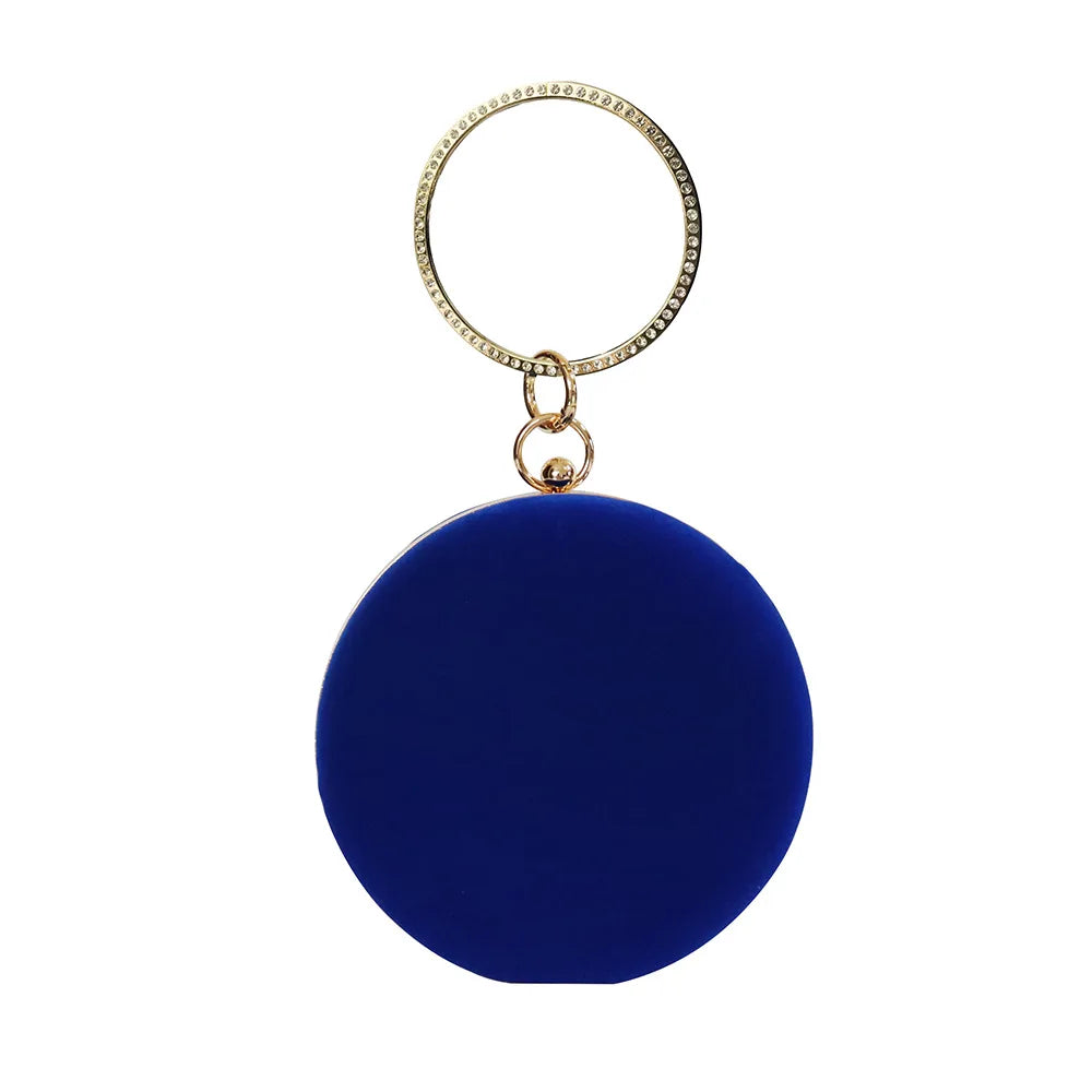 Women Velvet Evening Bag Party Metal Crystal Round Clutches Evening Bags Wedding Bag Bridal Shoulder Handbag Clutch Purse
