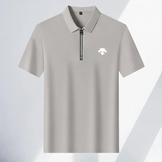 Original Men's Print Lapel Polo Shirt High Quality Half Zip Short Sleeved Solid Color Summer T-shirt Business Casual Men's Wear
