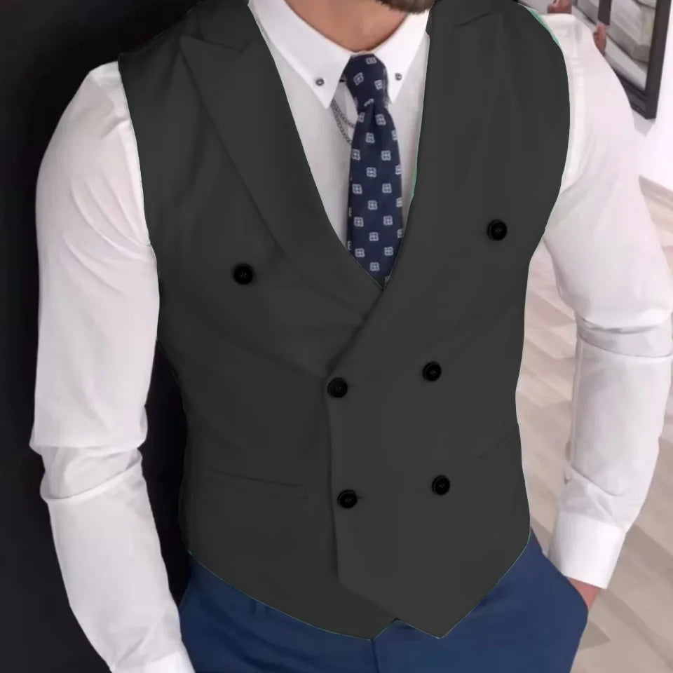 Men Vest Ivory Double Button Solid With Lapel Waistcoat Suit For Wedding Birthday Banquet Office Business Work Men Suit Vest