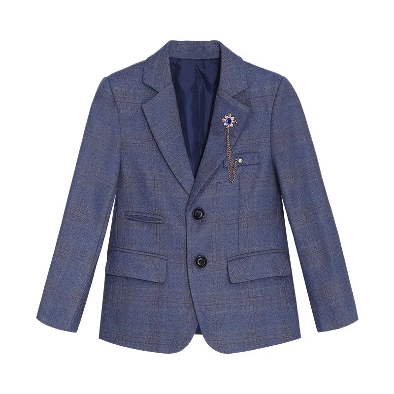 High Quality Boys Plaid Wedding Suits Kids Morning Coat Formal Dress Child Tuxedos Blazer Clothes Sets Toddler School Uniforms