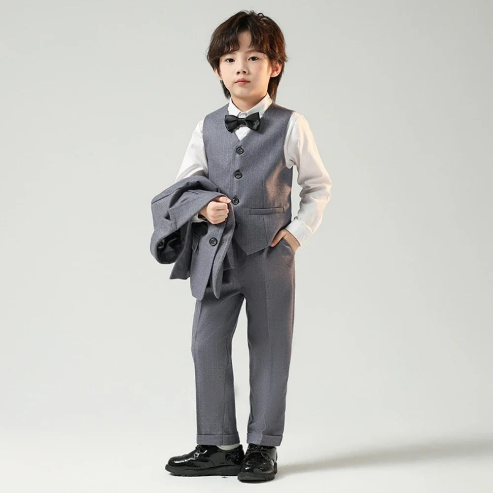 Plus Size Kids Tuxedo 4 Pieces,Formal Handsome Boys Suits Party Wear,Notched Lapel Children's Fashionable Suit Set