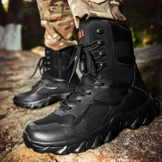 New Men Motorcycle Tactical Boots Work Army Desert Safety Climbing Hiking Shoes Anti-Slip Ultrallight Hunting Boots High Quality