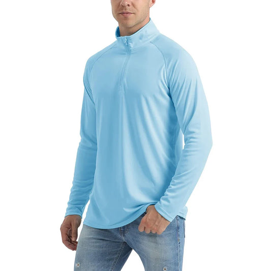 UPF 50+ Quick Dry T-Shirts Mens Long Sleeve UV Protection Shirt 1/4 Zip Running Tee Hiking Fishing Lightweight T Tops