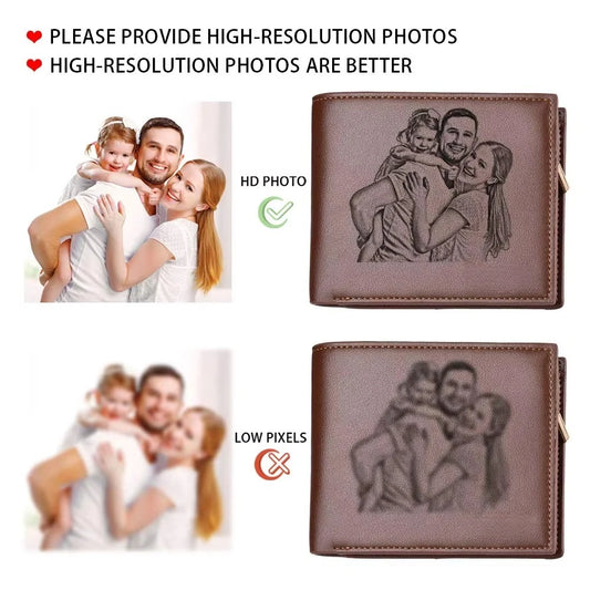 Portefeuille photo personnalisé pour papa - Cadeau de fête des Pères personnalisé pour homme avec fermeture éclair et porte-monnaie, portefeuilles porte-cartes photo