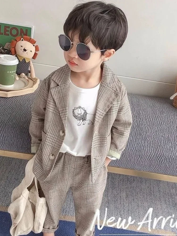 Kid Boys Spring and Autumn Suit Boys Baby Suit Clothes 2026 New Children's Clothing Casual Tops + Pants 2 Piece Set Formal Wear