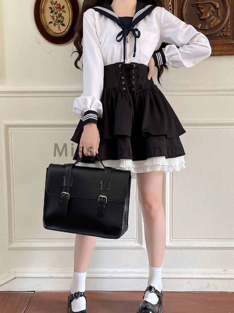 Japanese Bow Lolita Style Kawaii Skirts Women Black Ruffles Cute Mini Skirt Female Korean Fashion High Waist Princess Skirt 2023