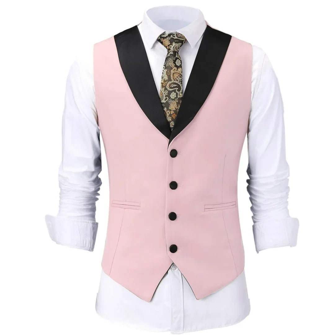 Men Vest White Single Button With Black Lapel Waistcoat For Wedding Birthday Banquet Party Business Work Daily Men Suit Vest