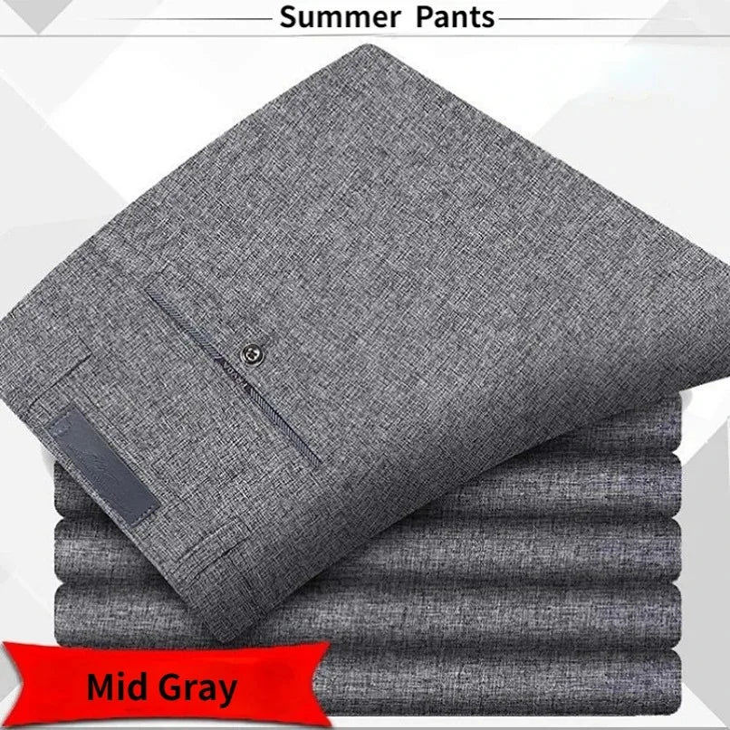 Autumn Thick Summer Thin Casual Pants Men Straight Formal Long Trouser Adult Solid Color Flat Design Suit Pant Business RIYBEOE