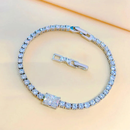 Bracelet de tennis en argent sterling S925, moissanite 6*8mm, couleur D, coupe radiante rectangulaire, pour femme