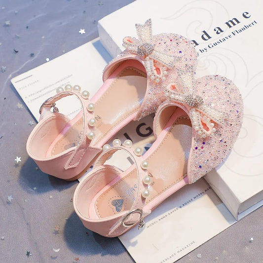 2026 Girls' Princess Shoes Spring And Summer Sandals White Flat Dress Shoes Pearl Decoration For Kids And Teens