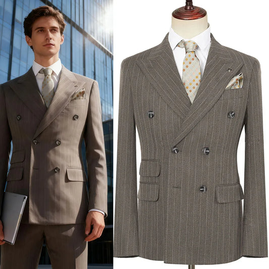Vintage Winter Tweed Suits High-Quality Striped Tweed Men Suits Design Costume Homme Smart Business Formal Wedding Suit 2 Pieces