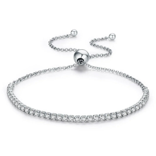 Bracelet de tennis classique en or 18 carats plaqué CZ pour femmes, bracelet coulissant réglable en argent sterling 925, cadeau de bijoux de mariage