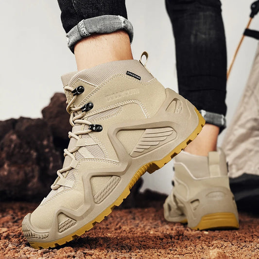Men's winter high top shoes mid top waterproof and anti slip hiking shoes ultra light work boots tactical boots desert boots
