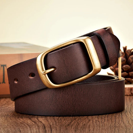 3.3CM High Quality Natural Cowskin Genuine Leather Belt Men Casual Copper Buckle Business Male Strap For Jeans Cowboy Cintos
