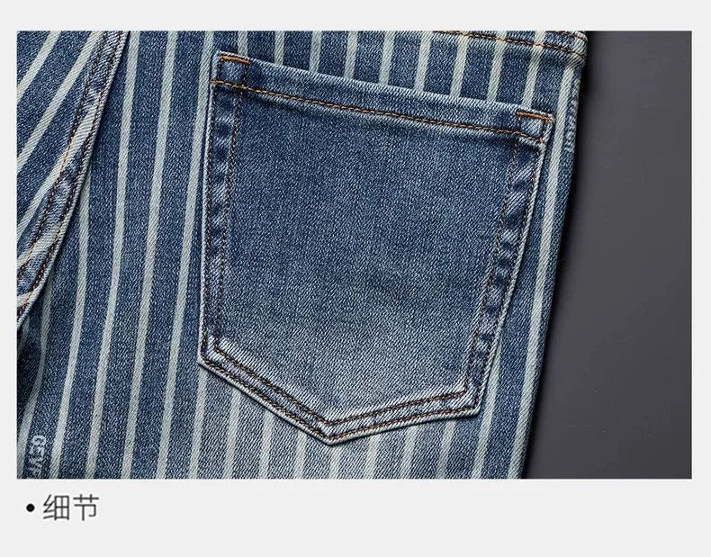 Autumn and Spring Fashion American Vintage Straight-leg Striped Jeans Men's Casual Comfortable Sports High-quality Denim Pants
